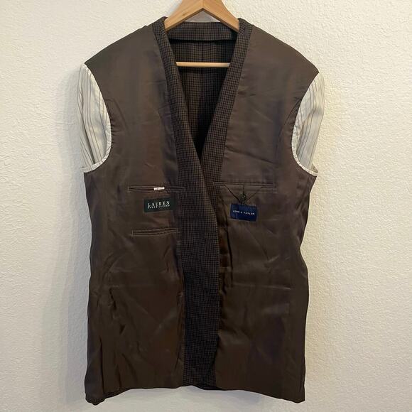 Lauren Ralph Lauren Wool Blazer Mens 44L Houndstooth Brown Sport Coat Jacket - Picture 11 of 16